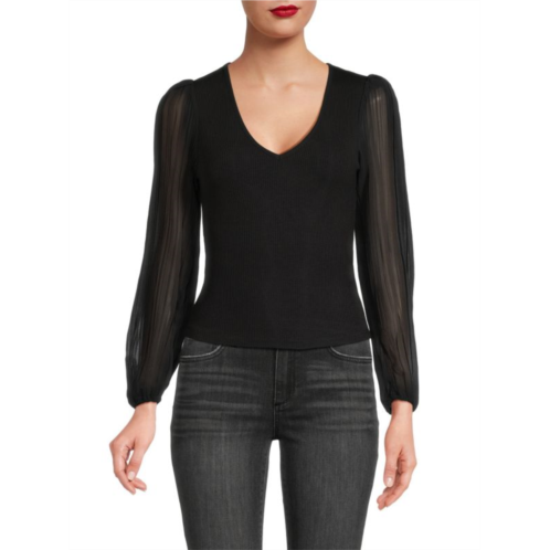 Heartloom Mono Semi Sheer Sleeve Ribbed Top