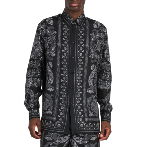 Versace Studded Boroque Silk Button Down Shirt