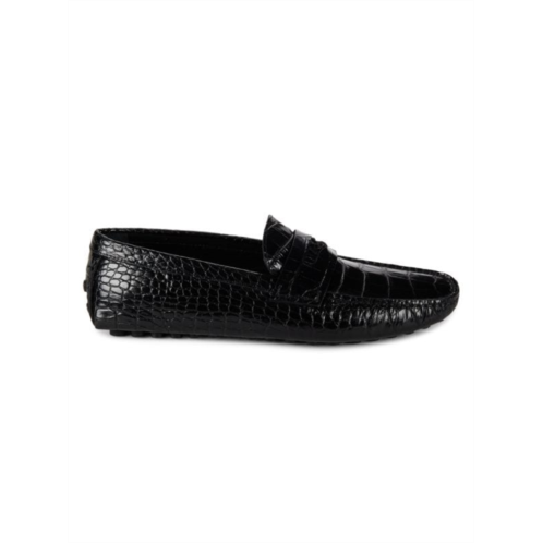 Roberto Cavalli Croc Embossed Leather Driving Loafers