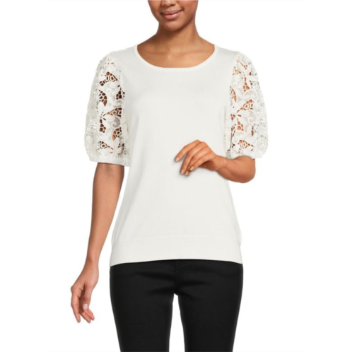 Saks Fifth Avenue Lace Trim Sleeve Knit Top