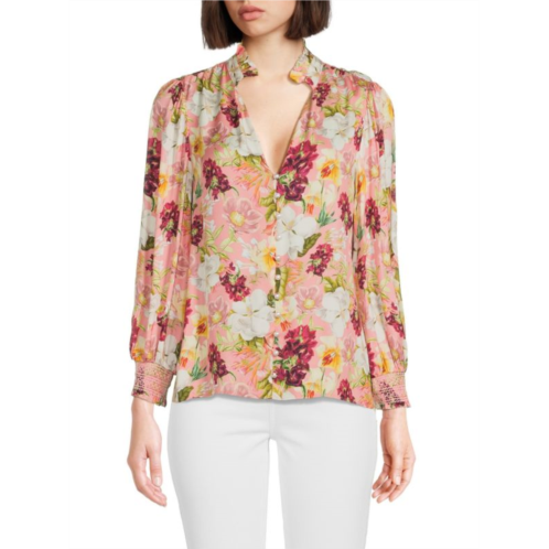 Alice + Olivia Reilly Faux Pearl Floral Blouse