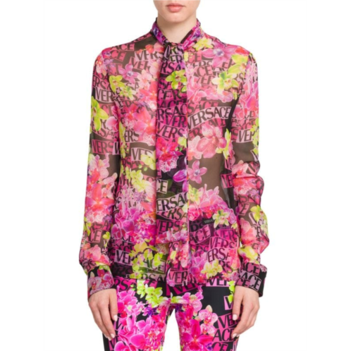 Versace Orchid Silk Chiffon Shirt