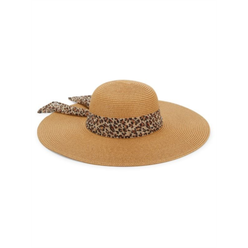 Surell Leopard Print Trim Straw Sun Hat