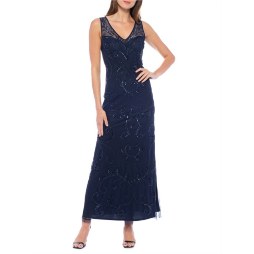 Marina V Neck Beaded A Line Dress