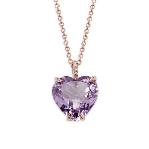 Effy 14K Rose Gold, Pink Amethyst & Diamond Heart Pendant Necklace