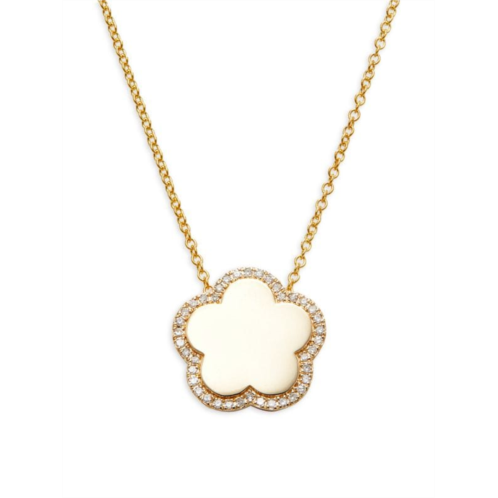 Effy 14K Yellow Gold & 0.16 TCW Diamond Flower Pendant Necklace
