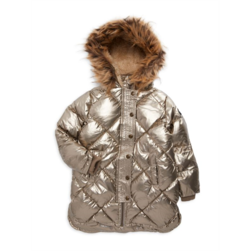 Appaman Little Girls & Girls Sloan Metallic Faux Fur Trim Puffer Jacket