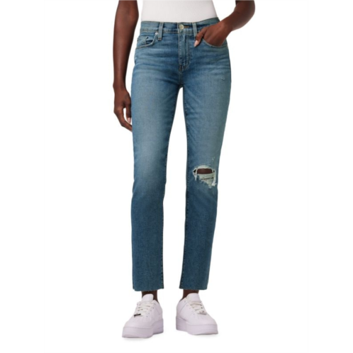 Hudson Nico Mid-Rise Stretch Distressed Straight-Leg Ankle Jeans