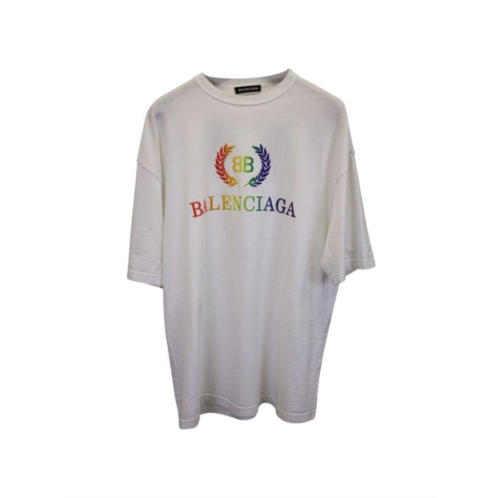Balenciaga Laurier Rainbow Logo T-Shirt In White Cotton
