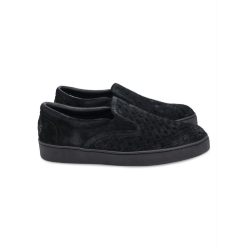 Bottega Veneta Intrecciato Slip-On Sneakers In Black Suede Slippers