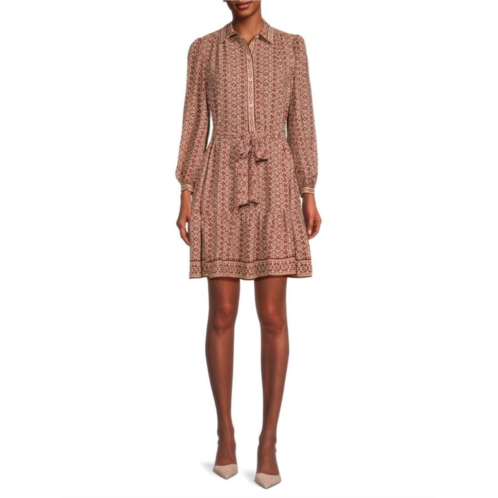 Max Studio Geometric Tie Waist Mini Shirtdress