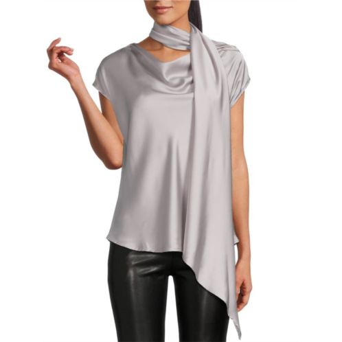 Renee C. Cowl Neck Satin Scarf Top