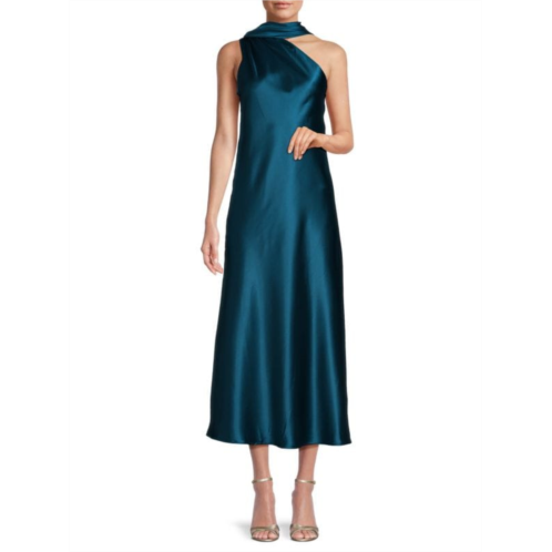 Renee C. One Shoulder Scarf Satin Maxi Dress