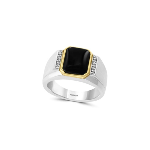 Effy Sterling Silver, 14K Yellow Gold, Onyx & Diamond Ring