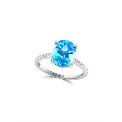 Effy 14K White Gold, Blue Topaz & Diamond Ring
