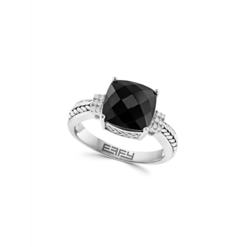 Effy Sterling Silver, Onyx & Diamond Ring