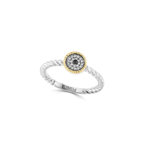 Effy Sterling Silver, 14K Yellow Gold & Diamond Ring