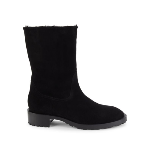 Stuart Weitzman Taina Chill Shearling Trim Suede Mid Calf Boots