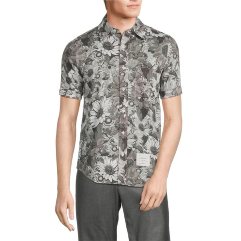 Thom Browne Short Sleeve Floral Button Down Shirt