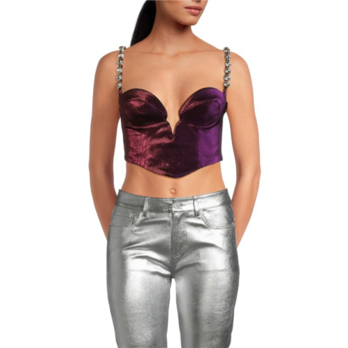 Area Embellished Metallic Bustier Top