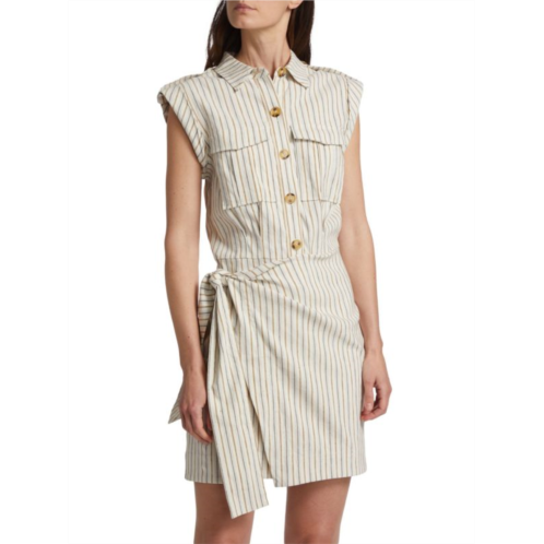 Derek Lam 10 Crosby Giselle Striped Linen Blend Mini Wrap Dress