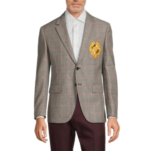 Versace Plaid Logo Virgin Wool Blend Blazer