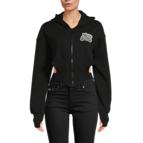 Versace Cutout Cropped Zip Hoodie