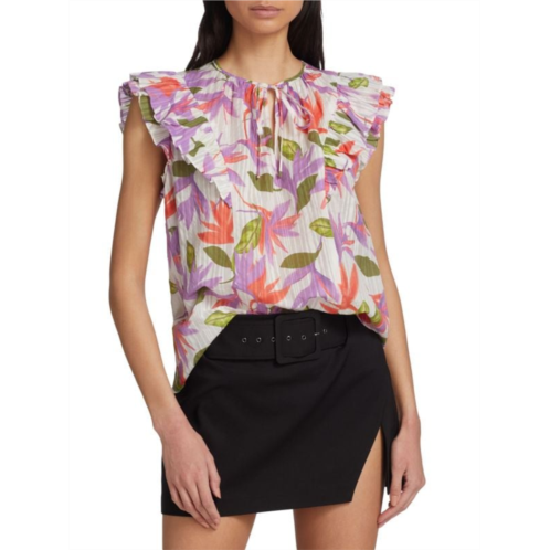 Ramy Brook Orla Ruffled Split Neck Blouse