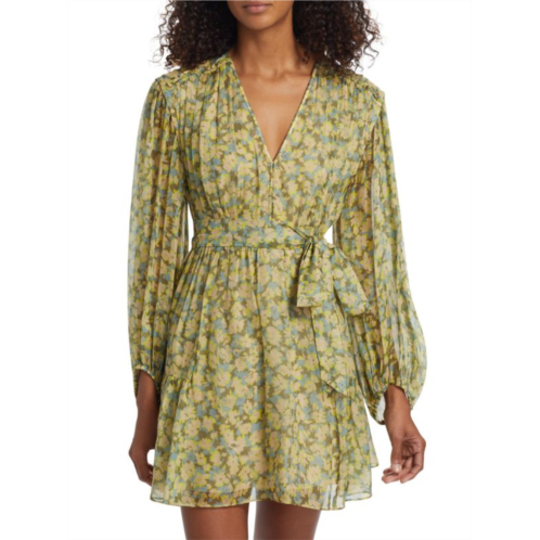 Tanya Taylor Vivi Belted Floral Linen & Silk Mini Dress