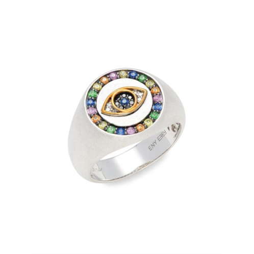 Effy ENY Sterling Silver & 14K Yellow Gold Multi Stone Evil Eye Signet Ring