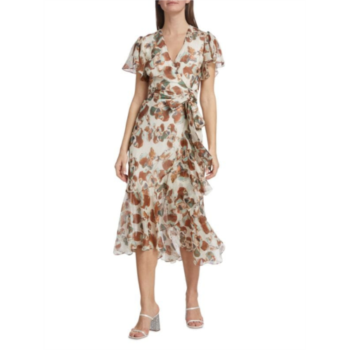 Tanya Taylor Blaire Printed Linen & Silk Wrap Dress