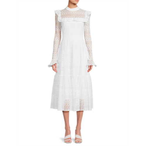 Rachel Parcell Embroidered Ruffle Lace Midi Dress