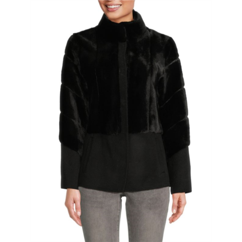 BELLE FARE Wool & Faux Mink Fur Jacket