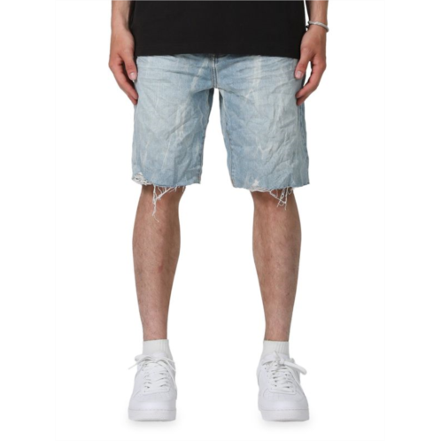 Purple Brand Relaxed Fit Raw Edge Acid Wash Jean Shorts
