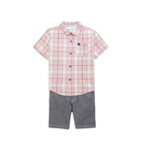 Calvin Klein Little Boys 2-Piece Plaid Shirt & Shorts Set