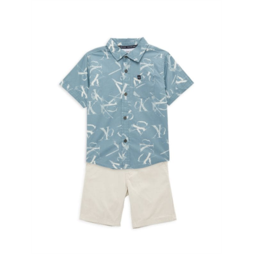 Calvin Klein Little Boys 2-Piece Button Shirt & Shorts Set