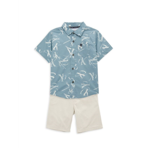 Calvin Klein Baby Boys 2-Piece Button Shirt & Shorts Set