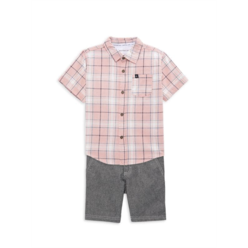 Calvin Klein Little Boys 2-Piece Plaid Shirt & Denim Shorts Set