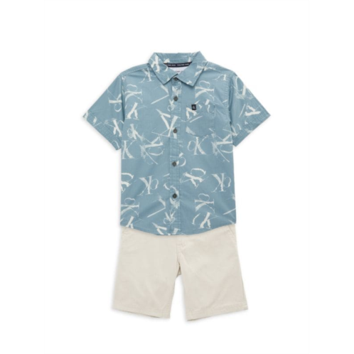 Calvin Klein Little Boys 2-Piece Button Shirt & Shorts Set