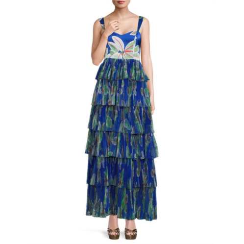 Hutch Leaf Print Tiered Maxi Dress