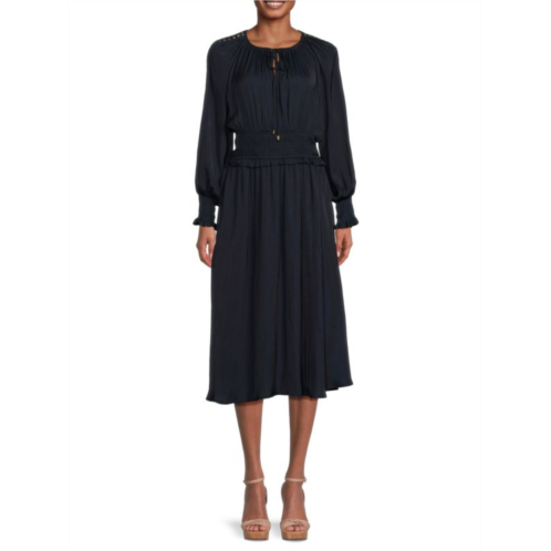 T Tahari Eyelet Smocked Midi Dress