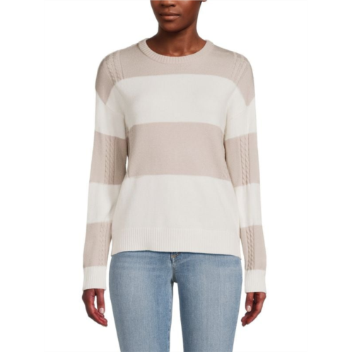 T Tahari Striped Cable Knit Sweater