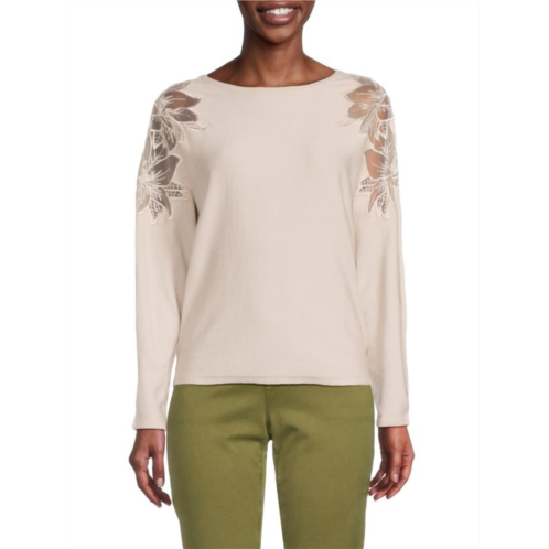 T Tahari Flower Inset Dolman Sweater