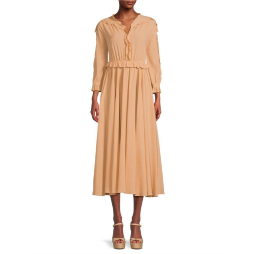 Bottega Veneta Ruffle Silk Midi Dress