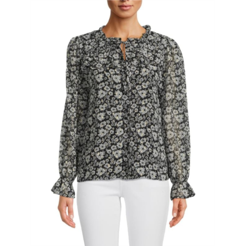 Saks Fifth Avenue Floral Tie Neck Top