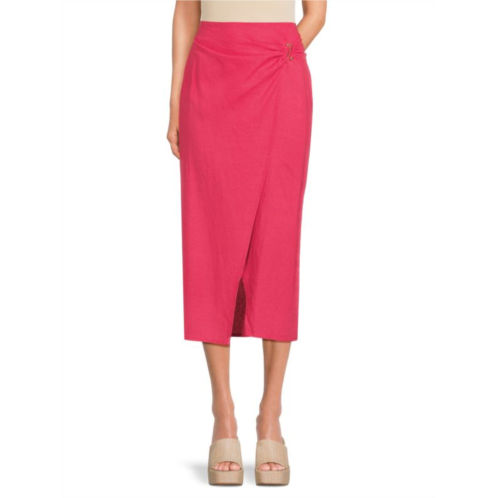 Ellen Tracy Linen Blend Wrap Midi Skirt