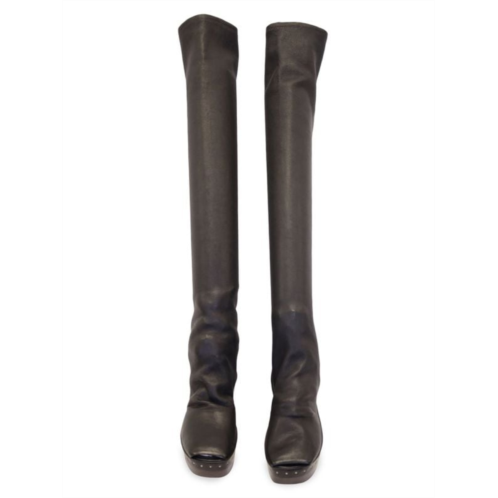 Rick Owens Wedge Heel Knee Boots In Black Leather Boots