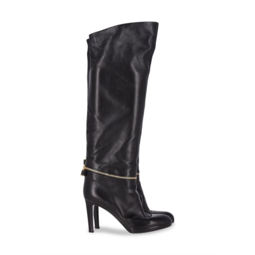 Sergio Rossi Zipper Detail Knee-High Boots In Black Leather Boots