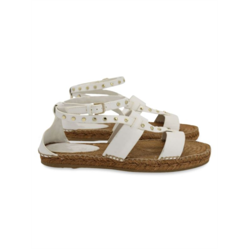 Jimmy Choo Denise Flat Studded Sandals In White Leather Sandals