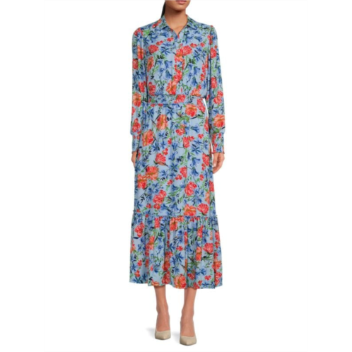 T Tahari Floral Spread Collar Maxi Dress